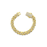 Solid Gold Half Pavé Miami Cuban Bracelet with Diamond Clasp – 11mm