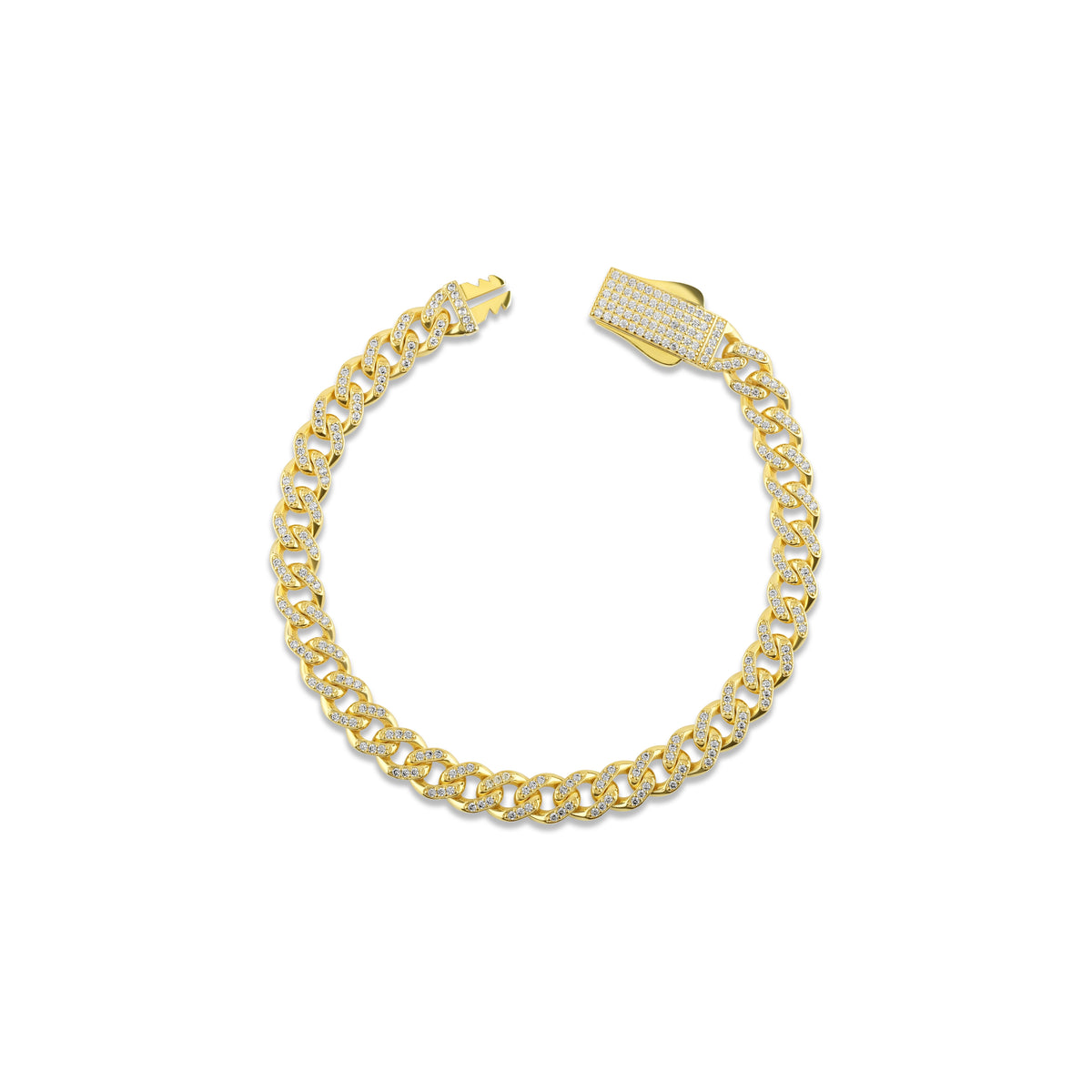 Solid Gold Pavé Miami Cuban Bracelet with Diamond Clasp – 7mm