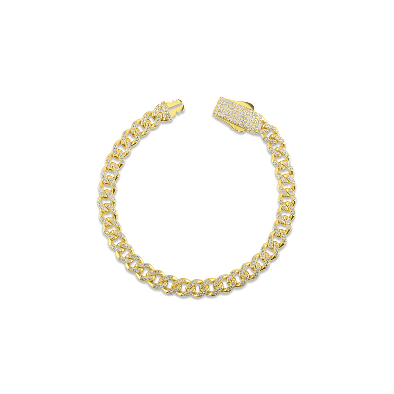 Solid Gold Pavé Miami Cuban Bracelet with Diamond Clasp – 7mm