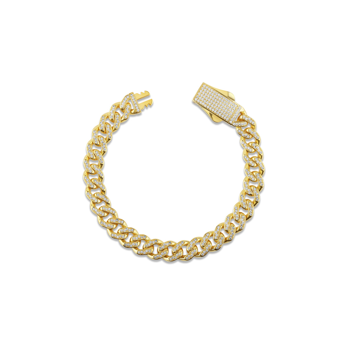 Solid Gold Pavé Miami Cuban Bracelet with Diamond Clasp – 9mm