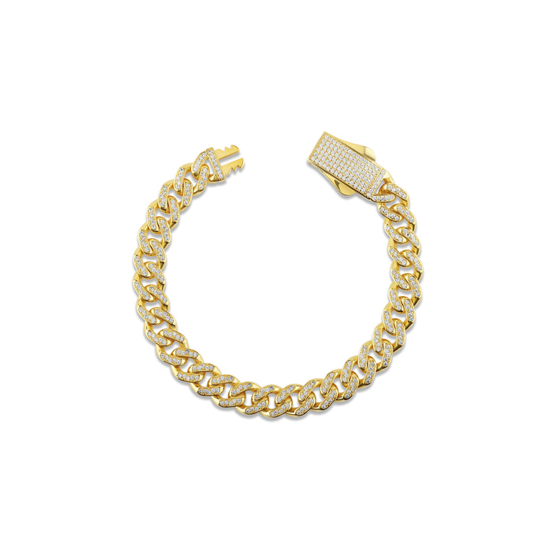 Solid Gold Pavé Miami Cuban Bracelet with Diamond Clasp – 9mm