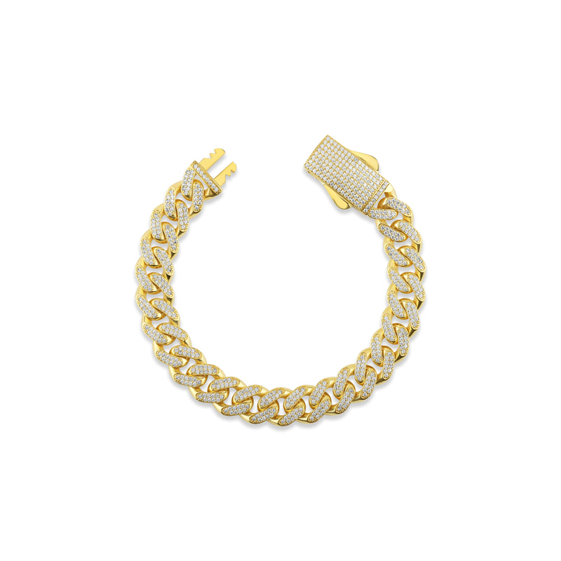 Solid Gold Pavé Miami Cuban Bracelet with Diamond Clasp – 11mm