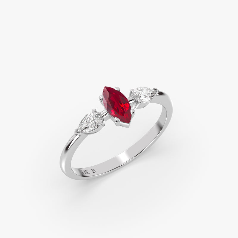 Marquise Ruby Ring in Gold with Diamonds