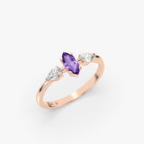 Marquise Amethyst Ring in Gold with Diamonds