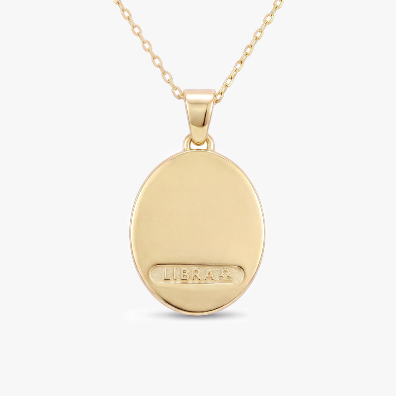 Libra Zodiac Diamond Solid Gold Necklace