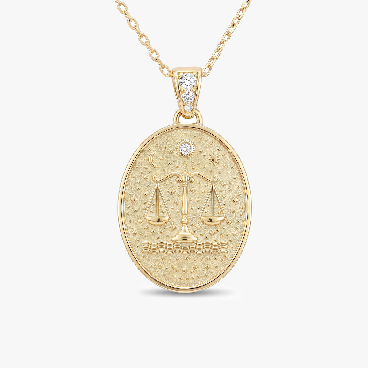 Libra Zodiac Diamond Solid Gold Necklace