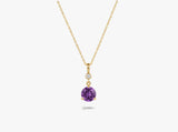 Gold Round Gemstone Necklace with White Sapphire Accent