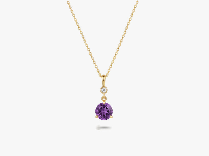 Gold Round Gemstone Necklace with White Sapphire Accent