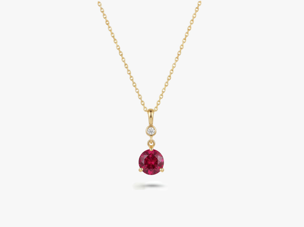 Gold Round Gemstone Necklace with White Sapphire Accent