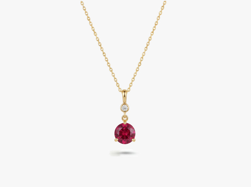 Gold Round Gemstone Necklace with White Sapphire Accent