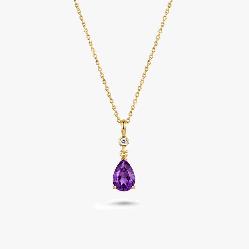 Pear Gemstone Pendant Necklace with White Sapphire Accent in Gold