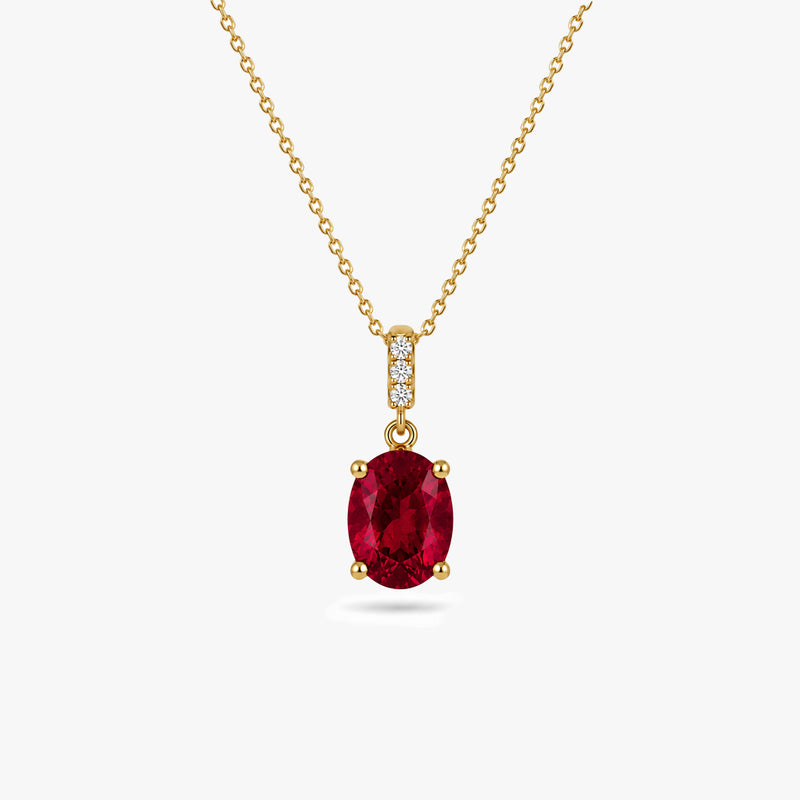 Oval Gemstone Pendant Necklace with White Sapphire Accents in Gold