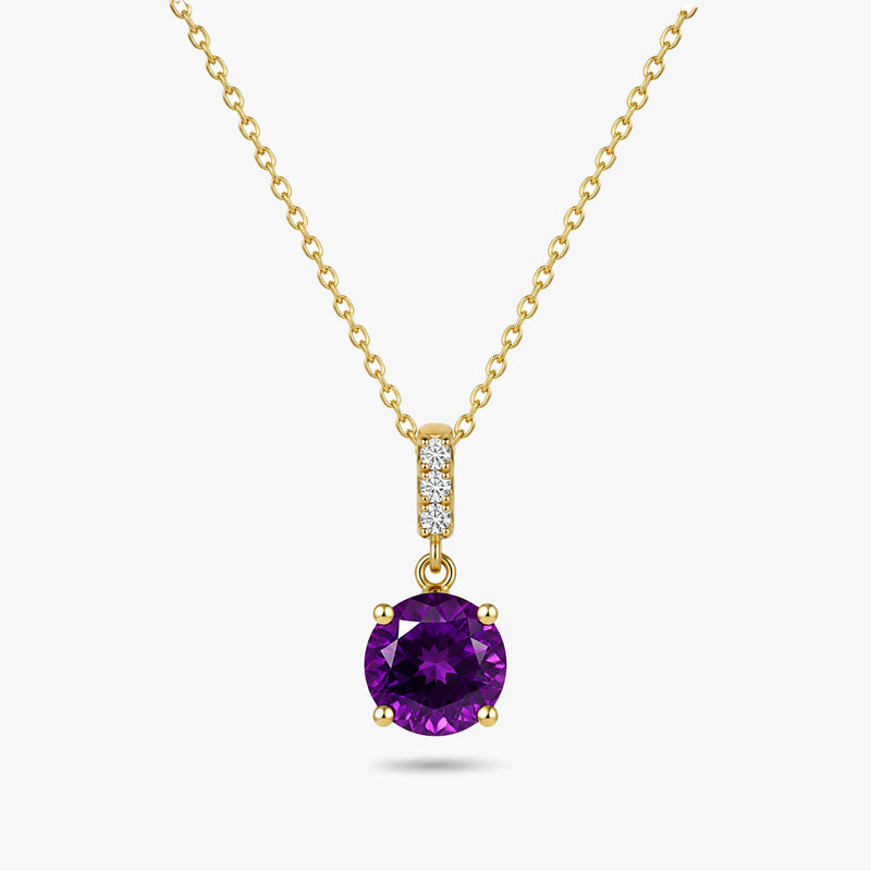 Round Gemstone Pendant Necklace with White Sapphire Accents