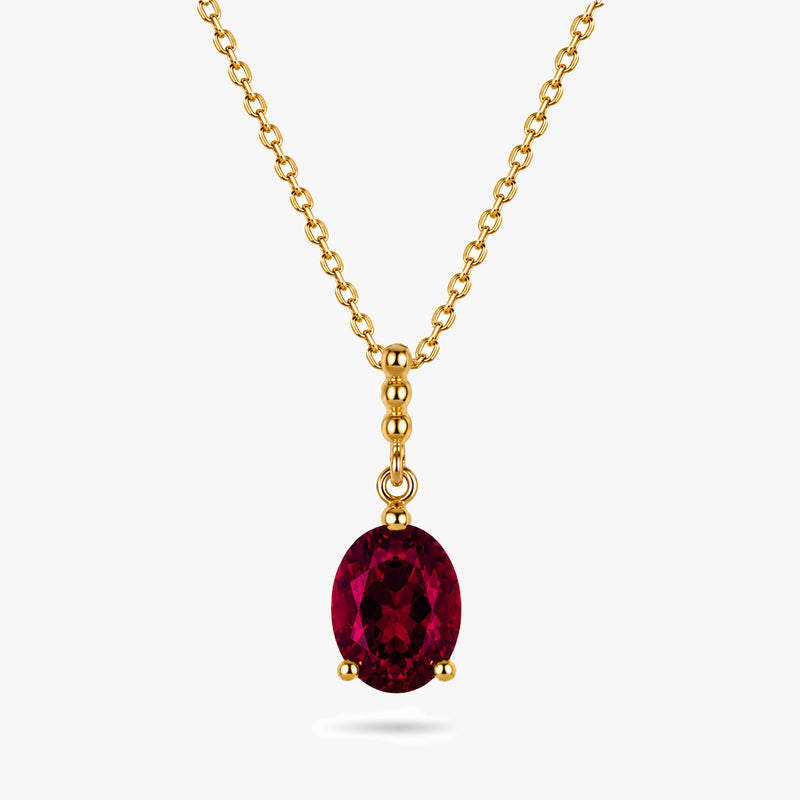 Oval Gemstone Drop Necklace with Beaded Detail