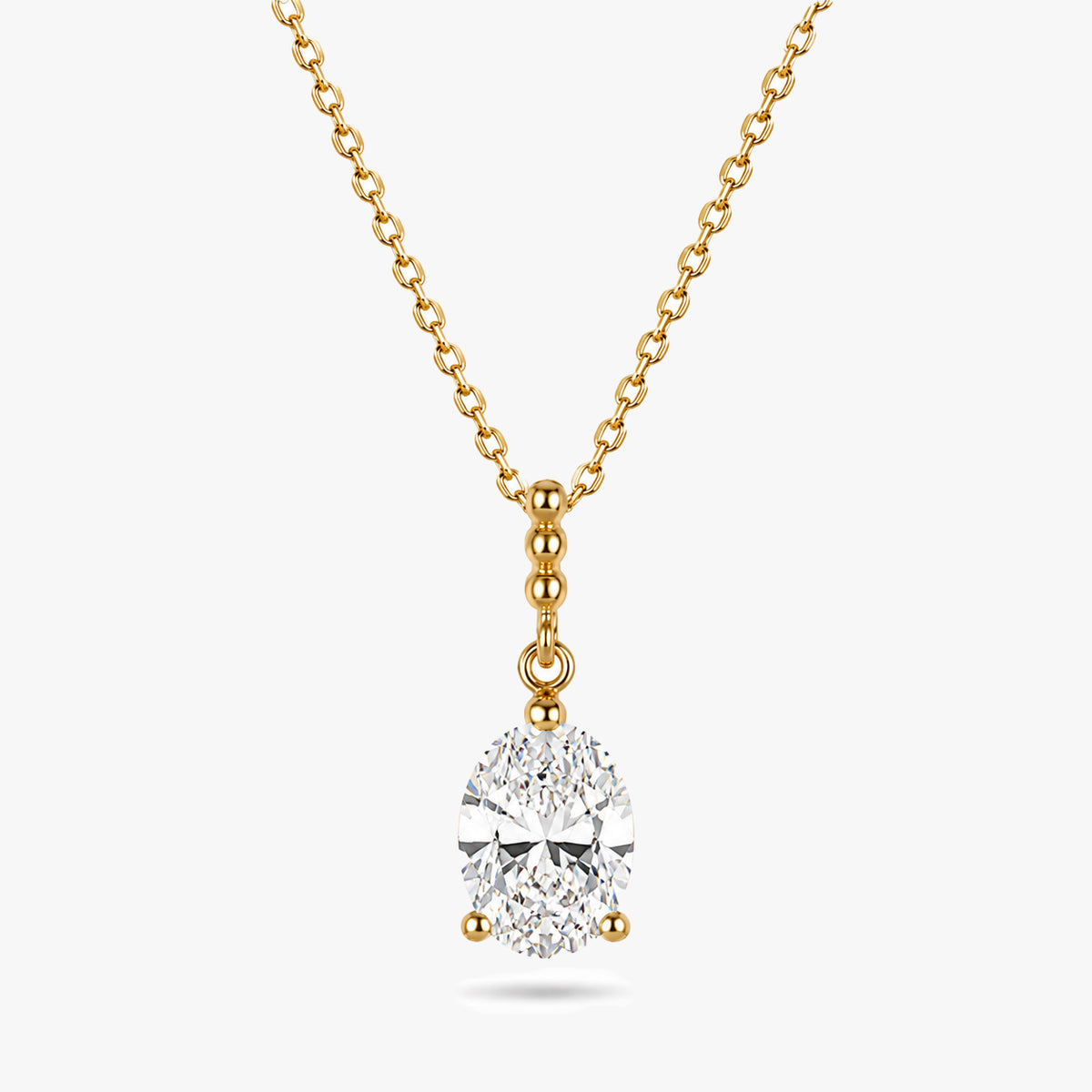Oval Gemstone Drop Necklace with Beaded Detail