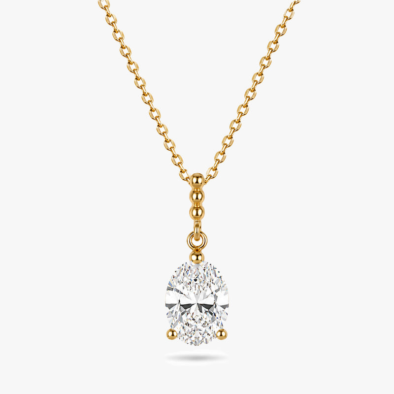 Oval Gemstone Drop Necklace with Beaded Detail