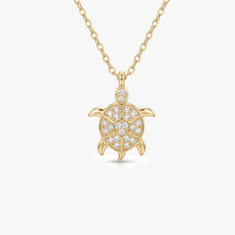 Solid Gold Diamond Turtle Necklace