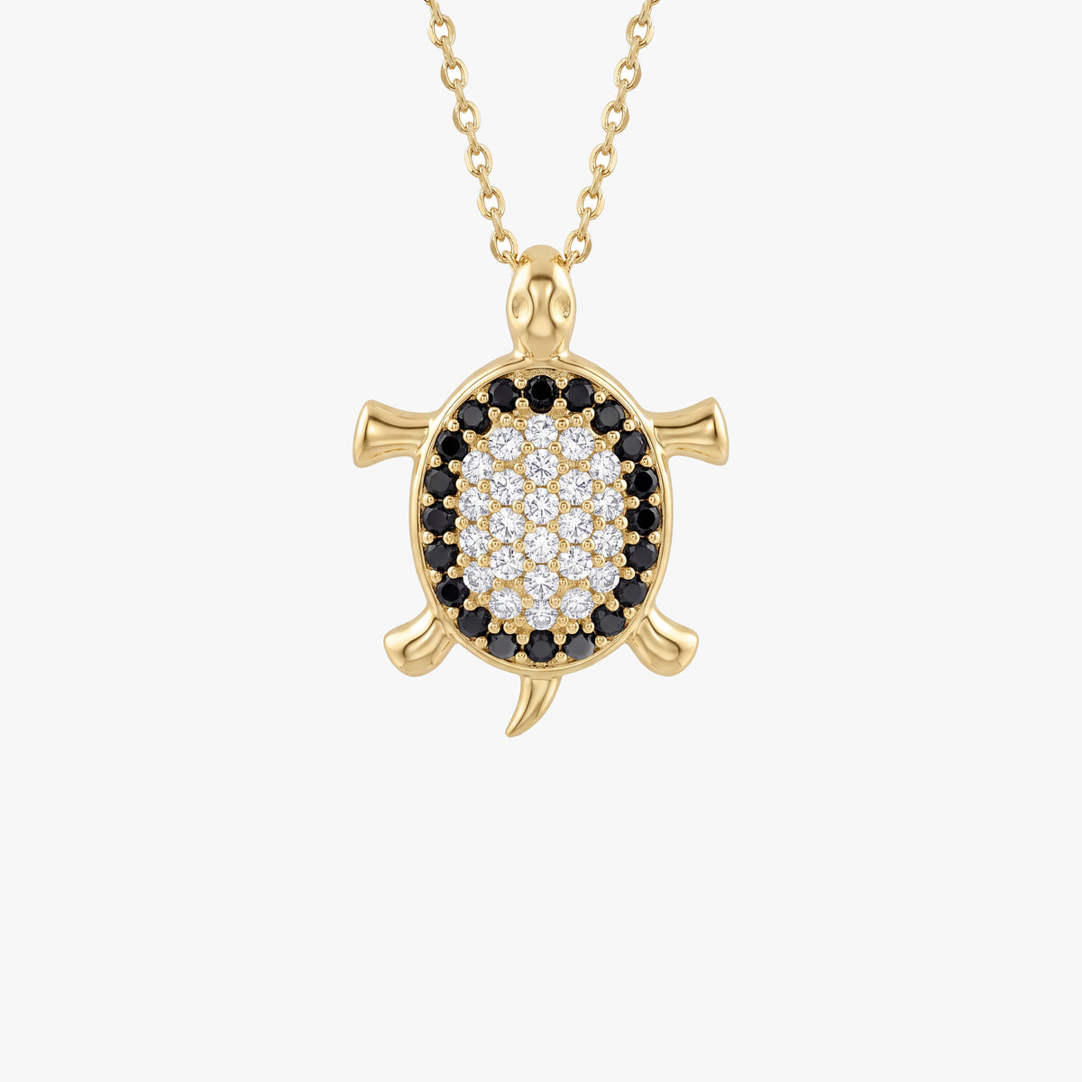Black and White Diamond Turtle Gold Pendant Necklace