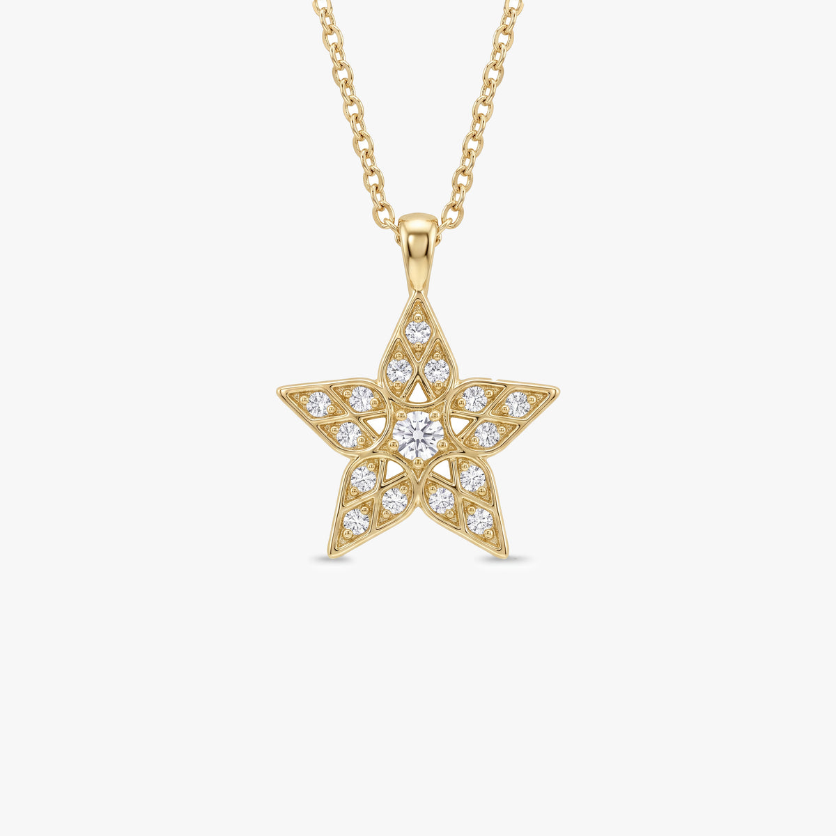 Solid Gold Diamond Star Necklace