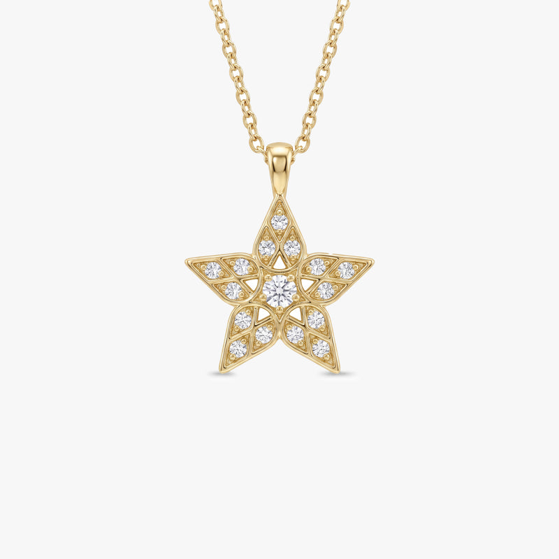 Solid Gold Diamond Star Necklace