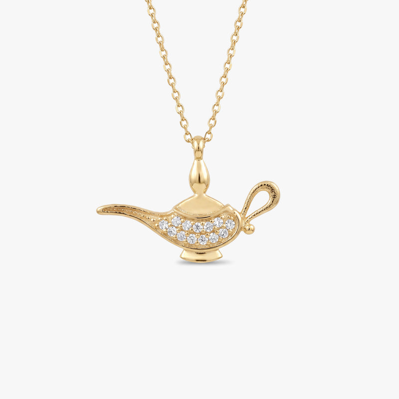 Solid Gold Aladdin Lamp Necklace