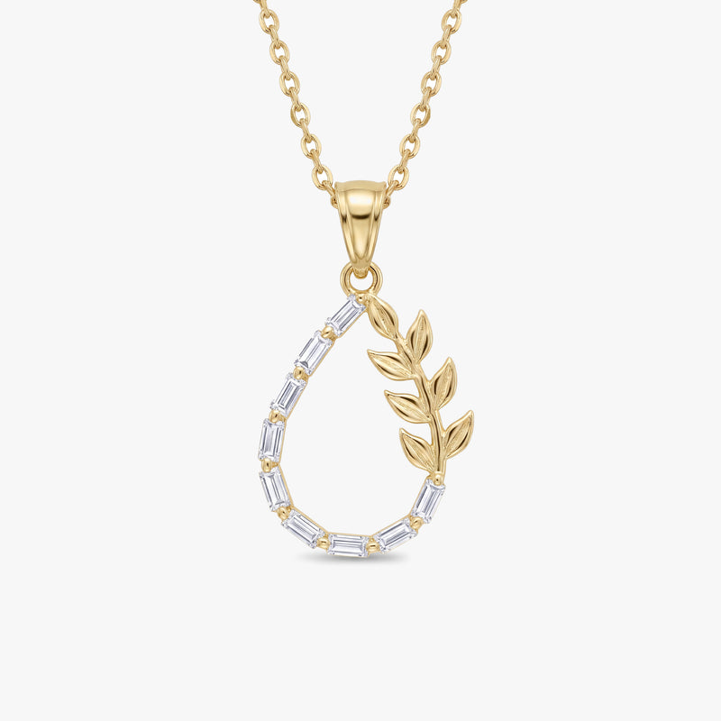Solid Gold White Sapphire Leaf Necklace