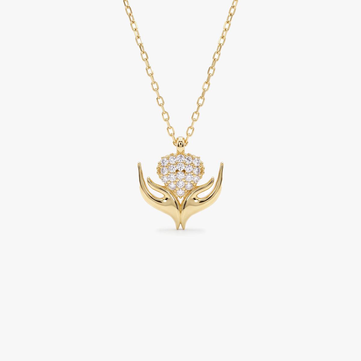 Gold Hands Holding Heart Necklace