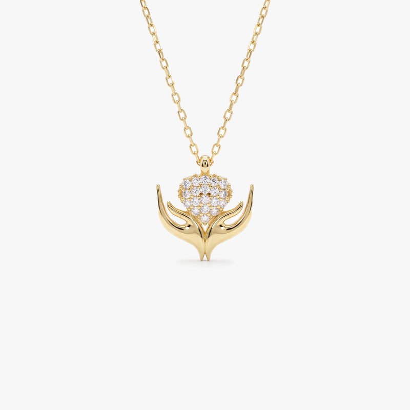Gold Hands Holding Heart Necklace