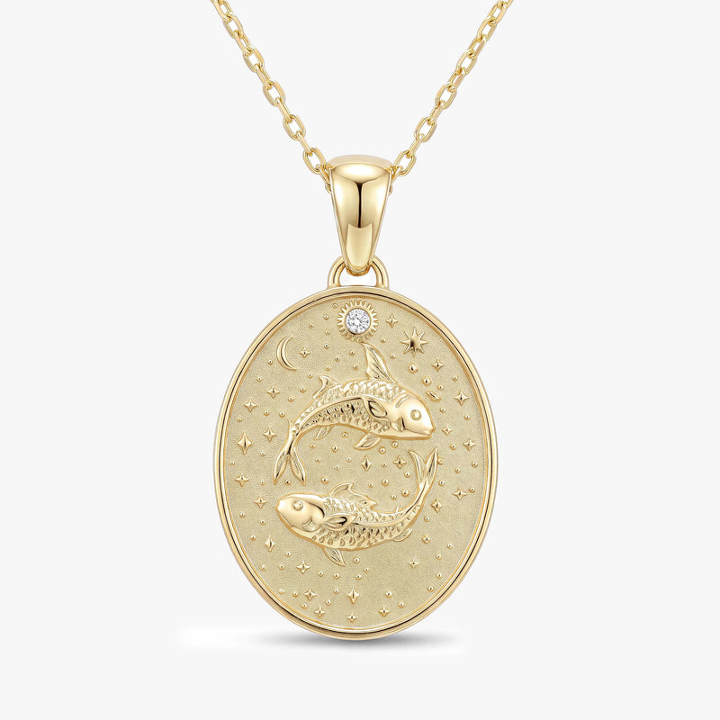 Pisces Zodiac Diamond Solid Gold Necklace