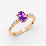Solid Gold Oval Amethyst Ring with Diamonds