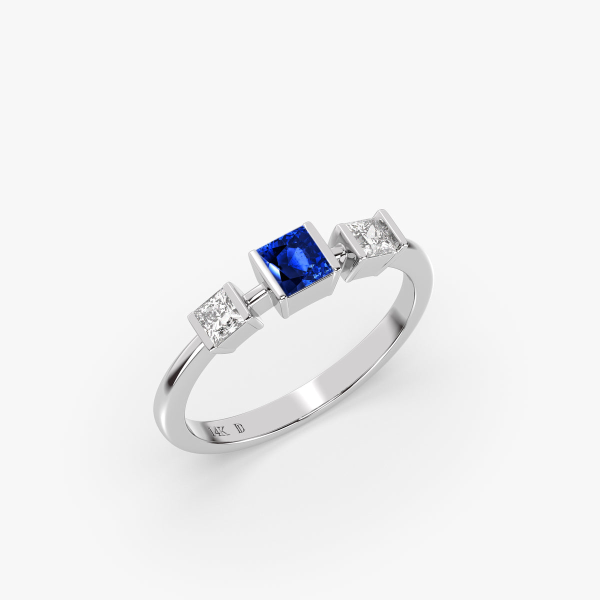 Sapphire Princess Cut Three Stone Ring in Gold