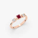 Ruby Princess Cut Three Stone Ring in Gold