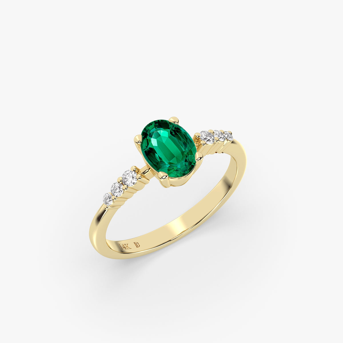 Solid Gold Oval Emerald Ring with Diamonds