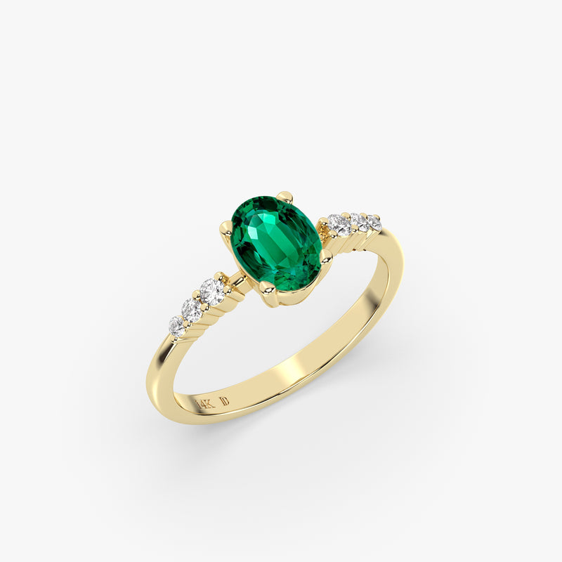 Solid Gold Oval Emerald Ring with Diamonds