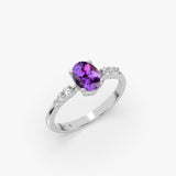 Solid Gold Oval Amethyst Ring with Diamonds