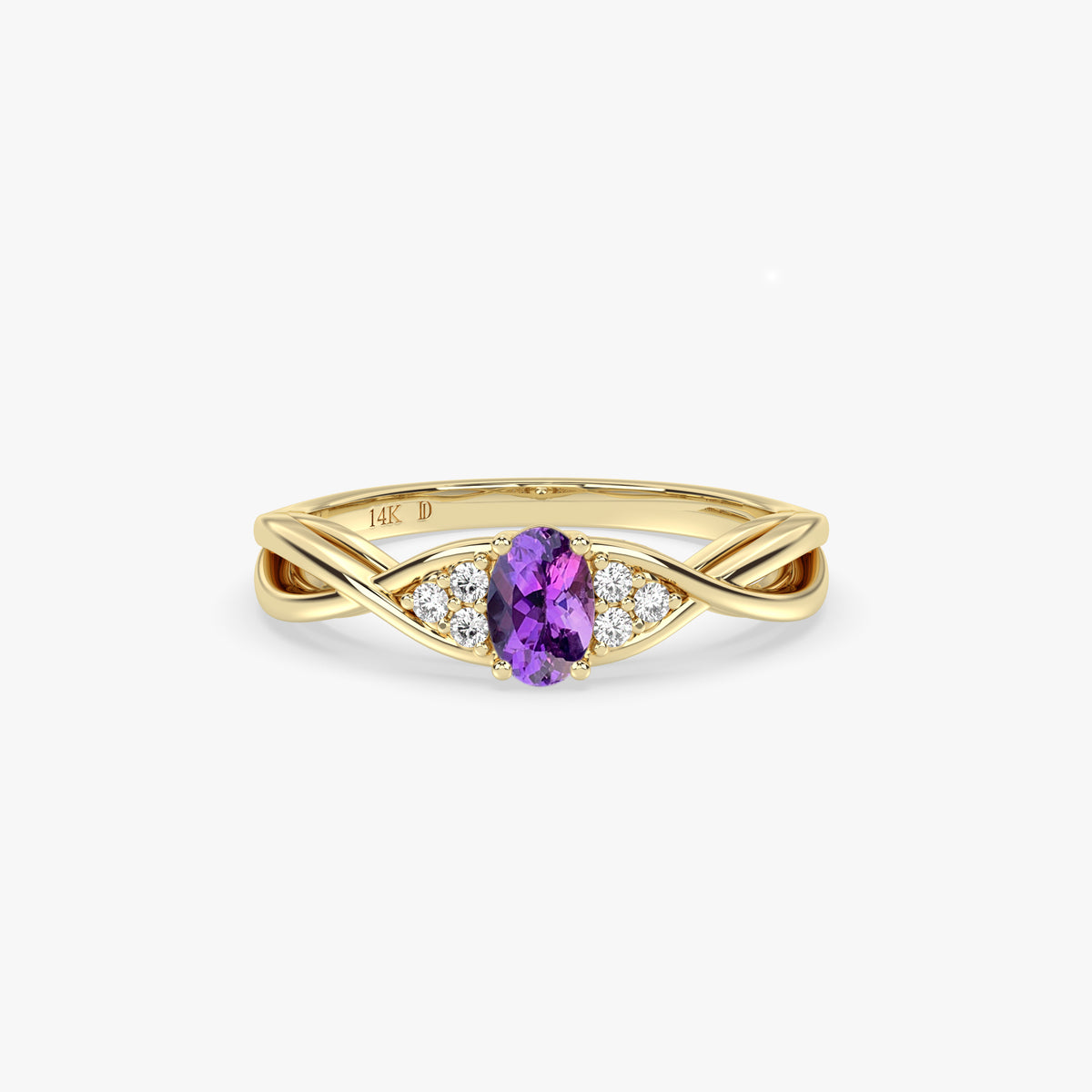 Oval Amethyst Ring with Diamonds in Gold