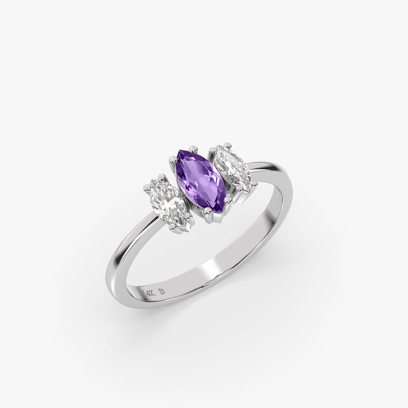 Amethyst Ring in Gold with Marquise Diamonds