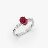 Solid Gold Oval Ruby Ring with Diamonds
