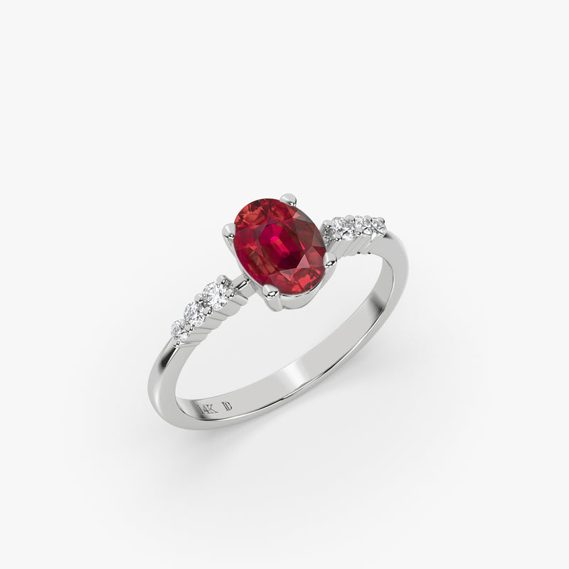 Solid Gold Oval Ruby Ring with Diamonds