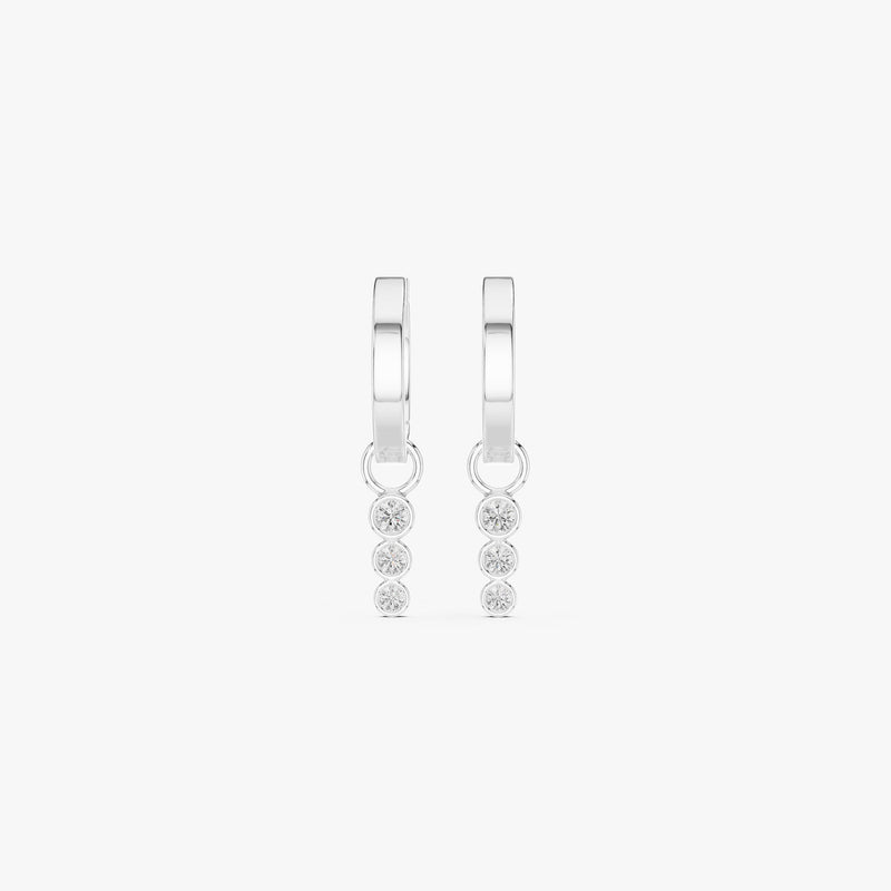 Triple Diamond Drop Hoop Earrings
