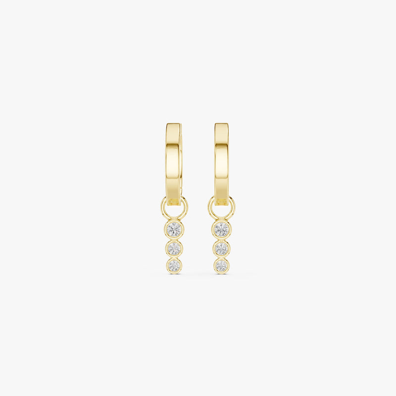 Triple Diamond Drop Hoop Earrings