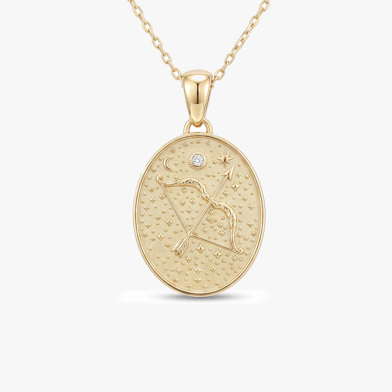 Sagittarius Zodiac Diamond Solid Gold Necklace