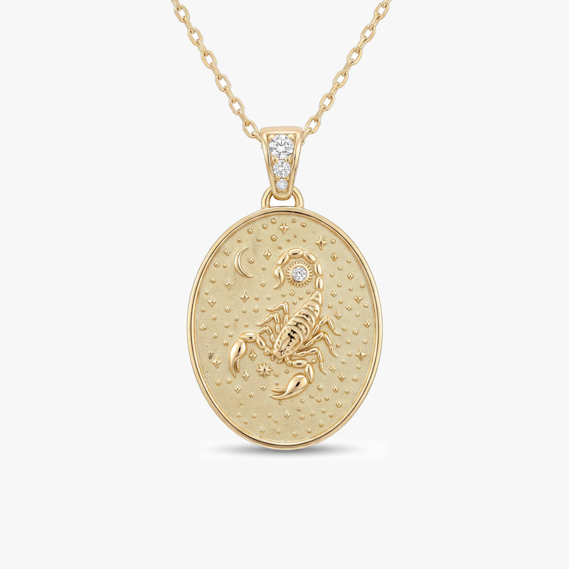 Scorpio Zodiac Diamond Solid Gold Necklace