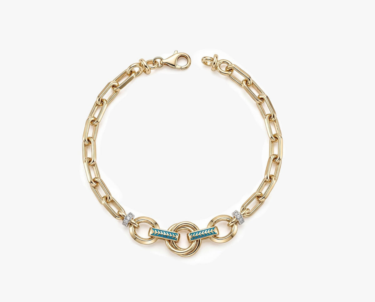 Gold Link Bracelet with Turquoise Detail