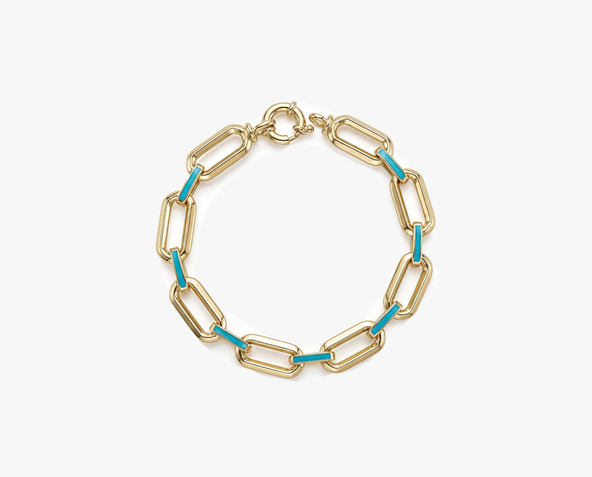 Gold Link Bracelet with Turquoise Accent