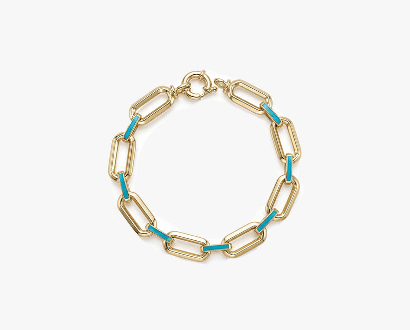 Gold Link Bracelet with Turquoise Accent