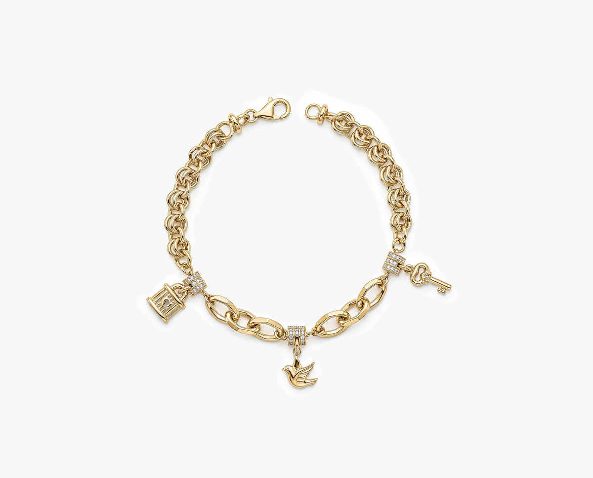 Gold Charm Bracelet with Padlock and Key