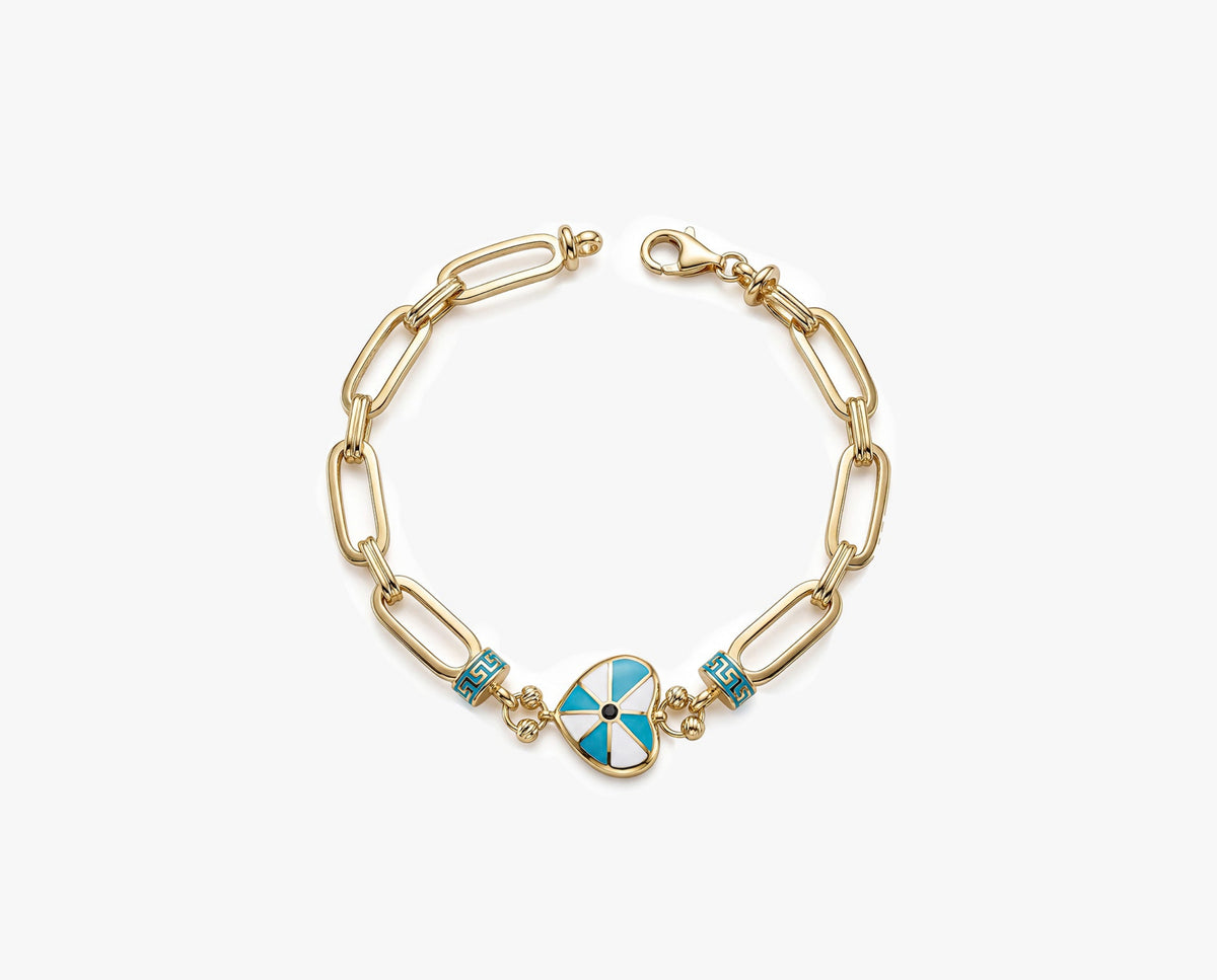 Gold Link Bracelet with Turquoise Heart