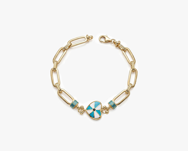 Gold Link Bracelet with Turquoise Heart