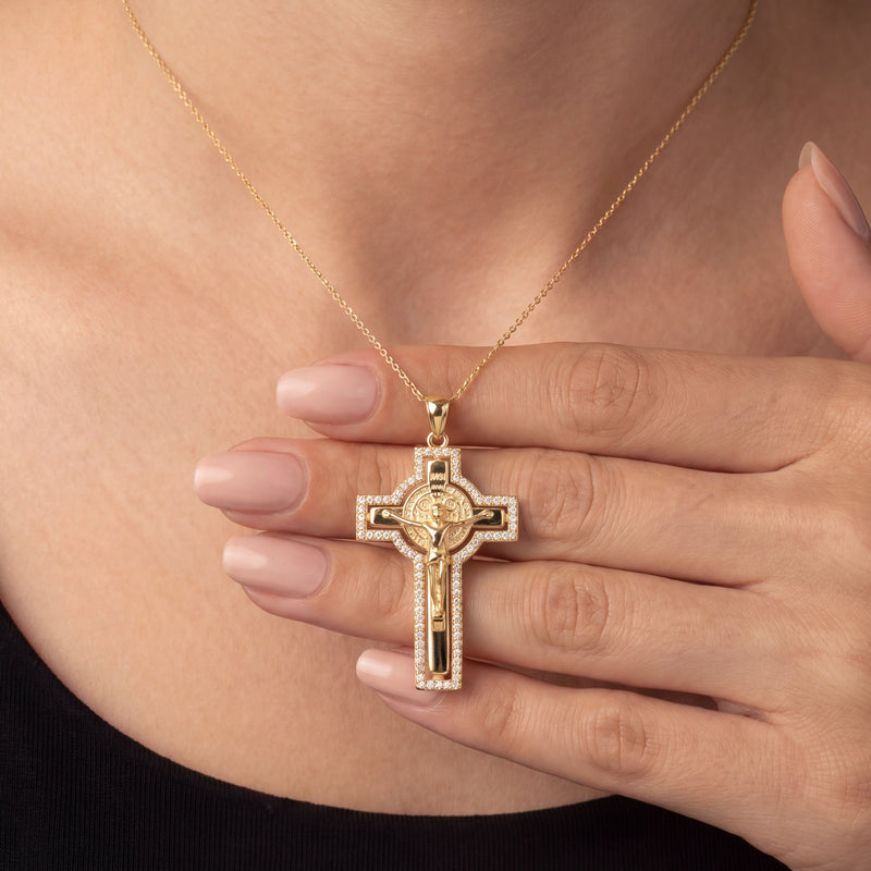 Solid Gold St. Benedict Crucifix Pendant